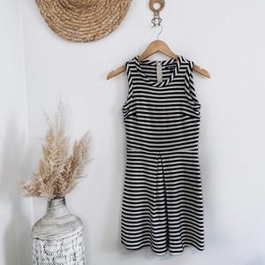 Madewell Scoop Neck Sleeveless Striped Neutral Flare Dress Black White XS